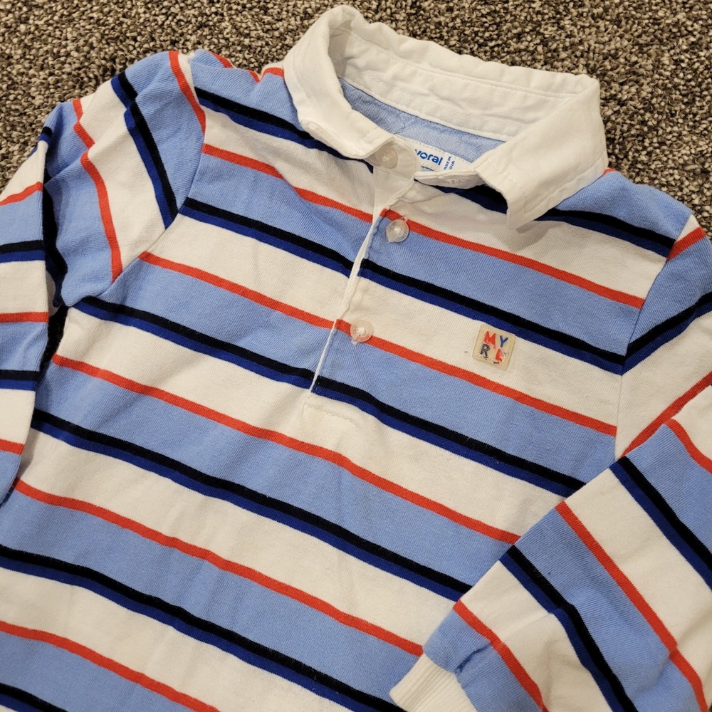 Mayoral Baby Boys Long Sleeve Striped Polo Shirt 12m 80cm Blue White Red